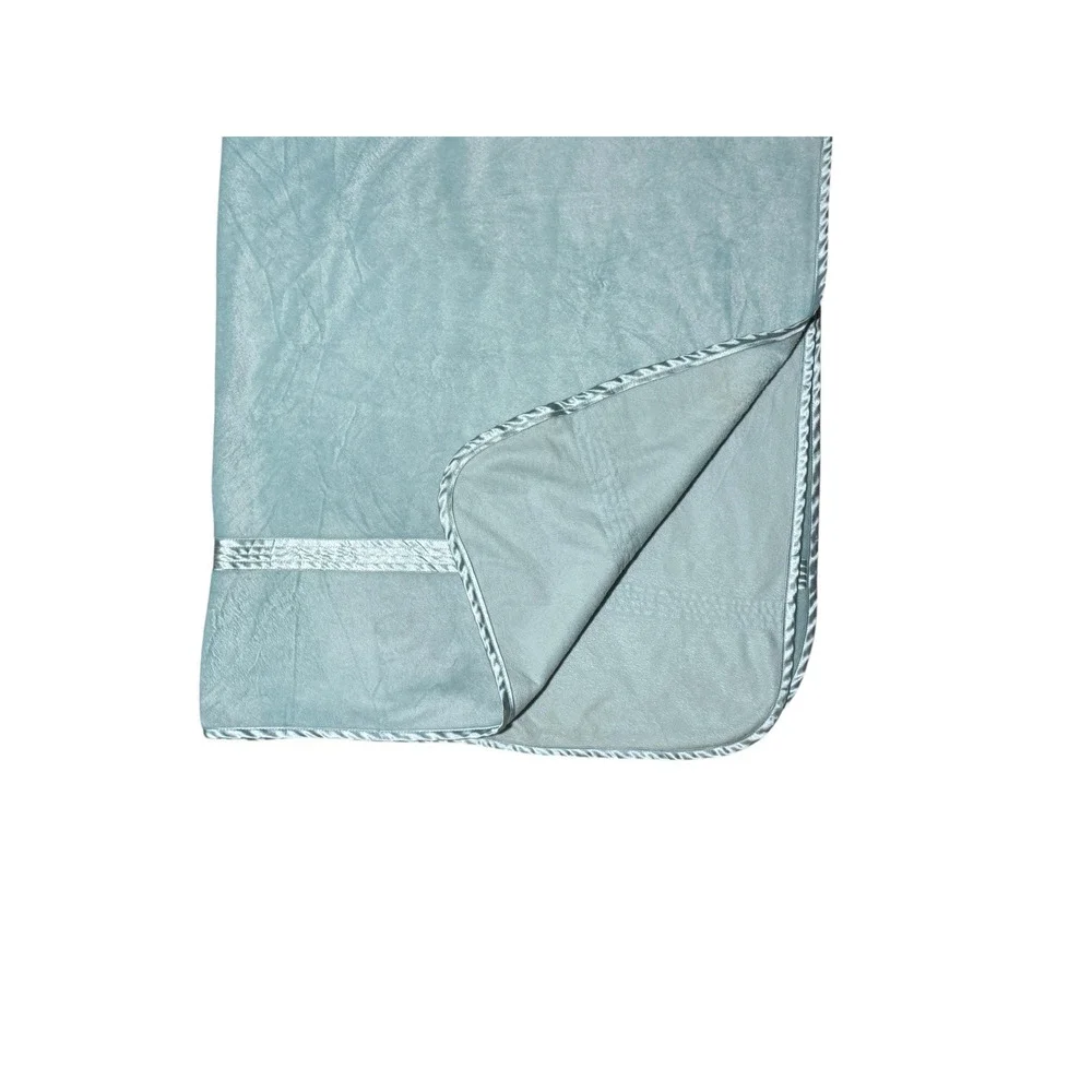 Jockey Vintage Light Blue Throw Blanket Soft Fleece Satin Trim Accent Cover